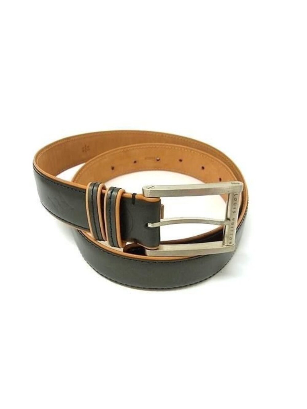 Louis Vuitton Belt Monogram Matte Noir Leather Gray Silver